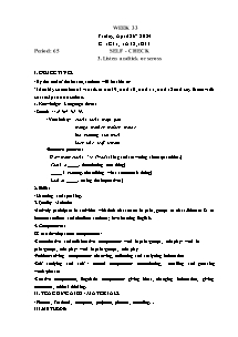 Kế hoạch bài dạy Tiếng Anh Lớp 1 - Tuần 33 - Năm học 2023-2024 - Trần Thị Hạnh