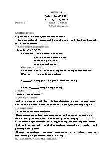 Kế hoạch bài dạy Tiếng Anh Lớp 1 - Tuần 34 - Năm học 2023-2024 - Trần Thị Hạnh