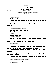 Kế hoạch bài dạy Tiếng Anh Lớp 1 - Tuần 4 - Năm học 2023-2024 - Trần Thị Hạnh