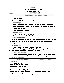 Kế hoạch bài dạy Tiếng Anh Lớp 1 - Tuần 4 - Năm học 2024-2025 - Trần Thị Hạnh