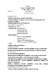 Kế hoạch bài dạy Tiếng Anh Lớp 1 - Tuần 9 - Năm học 2023-2024 - Trần Thị Hạnh