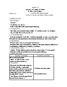 Kế hoạch bài dạy Tiếng Anh Lớp 2 - Tuần 11 - Năm học 2024-2025 - Trần Thị Hạnh