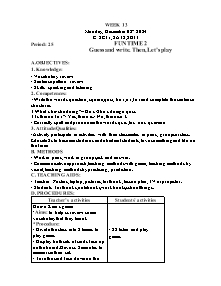 Kế hoạch bài dạy Tiếng Anh Lớp 2 - Tuần 13 - Năm học 2024-2025 - Trần Thị Hạnh
