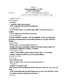 Kế hoạch bài dạy Tiếng Anh Lớp 2 - Tuần 2 - Năm học 2024-2025 - Trần Thị Hạnh