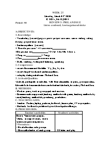 Kế hoạch bài dạy Tiếng Anh Lớp 2 - Tuần 25 - Năm học 2023-2024 - Trần Thị Hạnh