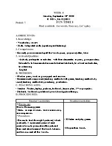 Kế hoạch bài dạy Tiếng Anh Lớp 2 - Tuần 4 - Năm học 2024-2025 - Trần Thị Hạnh