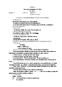 Kế hoạch bài dạy Tiếng Anh Lớp 3 - Tuần 1 - Năm học 2021-2022 - Trần Thị Hạnh