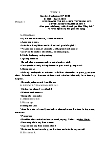 Kế hoạch bài dạy Tiếng Anh Lớp 3 - Tuần 1 - Năm học 2022-2023 - Trần Thị Hạnh