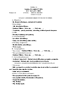 Kế hoạch bài dạy Tiếng Anh Lớp 3 - Tuần 11 - Năm học 2021-2022 - Trần Thị Hạnh