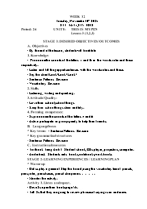 Kế hoạch bài dạy Tiếng Anh Lớp 3 - Tuần 12 - Năm học 2021-2022 - Trần Thị Hạnh
