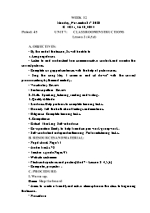 Kế hoạch bài dạy Tiếng Anh Lớp 3 - Tuần 12 - Năm học 2022-2023 - Trần Thị Hạnh