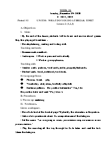 Kế hoạch bài dạy Tiếng Anh Lớp 3 - Tuần 16 - Năm học 2020-2021 - Trần Thị Hạnh