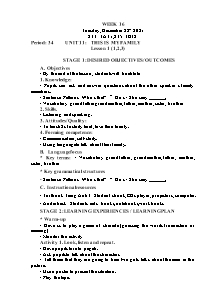 Kế hoạch bài dạy Tiếng Anh Lớp 3 - Tuần 16 - Năm học 2021-2022 - Trần Thị Hạnh