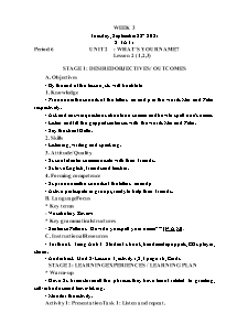 Kế hoạch bài dạy Tiếng Anh Lớp 3 - Tuần 3 - Năm học 2021-2022 - Trần Thị Hạnh