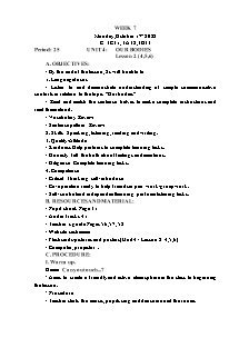 Kế hoạch bài dạy Tiếng Anh Lớp 3 - Tuần 7 - Năm học 2022-2023 - Trần Thị Hạnh