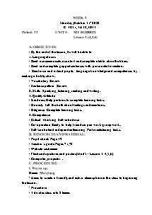 Kế hoạch bài dạy Tiếng Anh Lớp 3 - Tuần 9 - Năm học 2022-2023 - Trần Thị Hạnh