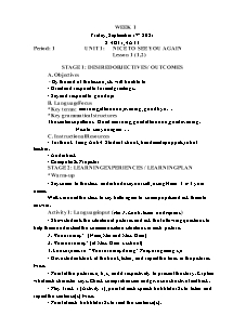 Kế hoạch bài dạy Tiếng Anh Lớp 4 - Tuần 1 - Năm học 2021-2022 - Trần Thị Hạnh