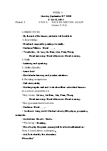 Kế hoạch bài dạy Tiếng Anh Lớp 4 - Tuần 1 - Năm học 2022-2023 - Trần Thị Hạnh