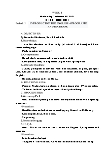 Kế hoạch bài dạy Tiếng Anh Lớp 4 - Tuần 1 - Năm học 2023-2024 - Trần Thị Hạnh