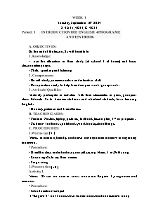 Kế hoạch bài dạy Tiếng Anh Lớp 4 - Tuần 1 - Năm học 2024-2025 - Trần Thị Hạnh