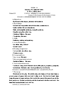 Kế hoạch bài dạy Tiếng Anh Lớp 4 - Tuần 11 - Năm học 2021-2022 - Trần Thị Hạnh
