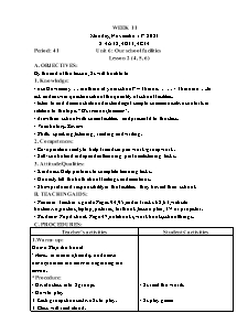 Kế hoạch bài dạy Tiếng Anh Lớp 4 - Tuần 11 - Năm học 2023-2024 - Trần Thị Hạnh