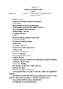 Kế hoạch bài dạy Tiếng Anh Lớp 4 - Tuần 12 - Năm học 2022-2023 - Trần Thị Hạnh