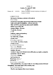 Kế hoạch bài dạy Tiếng Anh Lớp 4 - Tuần 13 - Năm học 2022-2023 - Trần Thị Hạnh