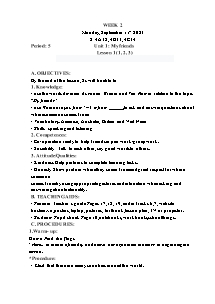 Kế hoạch bài dạy Tiếng Anh Lớp 4 - Tuần 2 - Năm học 2023-2024 - Trần Thị Hạnh