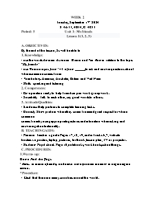 Kế hoạch bài dạy Tiếng Anh Lớp 4 - Tuần 2 - Năm học 2024-2025 - Trần Thị Hạnh