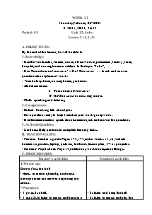 Kế hoạch bài dạy Tiếng Anh Lớp 4 - Tuần 21 - Năm học 2024-2025 - Trần Thị Hạnh