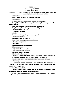 Kế hoạch bài dạy Tiếng Anh Lớp 4 - Tuần 28 - Năm học 2021-2022 - Trần Thị Hạnh