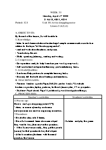 Kế hoạch bài dạy Tiếng Anh Lớp 4 - Tuần 31 - Năm học 2023-2024 - Trần Thị Hạnh