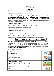 Kế hoạch bài dạy Tiếng Anh Lớp 4 - Tuần 32 - Năm học 2021-2022 - Trần Thị Hạnh