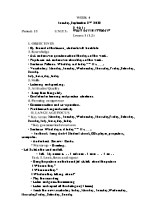 Kế hoạch bài dạy Tiếng Anh Lớp 4 - Tuần 4 - Năm học 2022-2023 - Trần Thị Hạnh