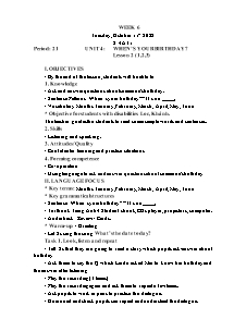 Kế hoạch bài dạy Tiếng Anh Lớp 4 - Tuần 6 - Năm học 2022-2023 - Trần Thị Hạnh