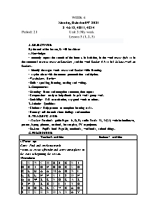 Kế hoạch bài dạy Tiếng Anh Lớp 4 - Tuần 6 - Năm học 2023-2024 - Trần Thị Hạnh