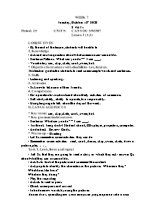 Kế hoạch bài dạy Tiếng Anh Lớp 4 - Tuần 7 - Năm học 2022-2023 - Trần Thị Hạnh