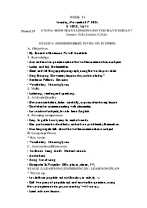 Kế hoạch bài dạy Tiếng Anh Lớp 5 - Tuần 11 - Năm học 2021-2022 - Trần Thị Hạnh