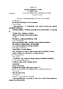 Kế hoạch bài dạy Tiếng Anh Lớp 5 - Tuần 15 - Năm học 2021-2022 - Trần Thị Hạnh