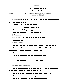 Kế hoạch bài dạy Tiếng Anh Lớp 5 - Tuần 17 - Năm học 2019-2020 - Trần Thị Hạnh