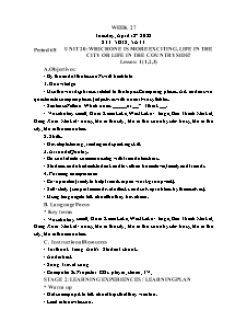 Kế hoạch bài dạy Tiếng Anh Lớp 5 - Tuần 27 - Năm học 2021-2022 - Trần Thị Hạnh