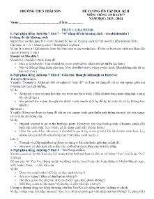 Đề cương ôn tập học kì II Tiếng Anh 7 - Năm học 2023-2024 - Trường THCS Thái Sơn