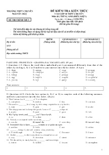 Đề kiểm tra Chuyên môn Tiếng Anh vào lớp 10 (Điều kiện) - Năm học 2015-2016 - Trường THPT Chuyên Nguyễn Huệ (Có đáp án)