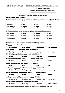 Đề thi thử vào lớp 10 THPT Tiếng Anh (Lần 2) - Năm học 2016-2017 - PGD Yên Lạc (Có đáp án)