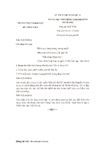 Đề thi tuyển sinh lớp 10 THPT Ngữ văn 10 tỉnh Hải Dương - Năm học 2018-2019 (Có đáp án)