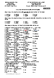 Đề thi tuyển sinh lớp 10 THPT Tiếng Anh - Mã đề 423 - Năm học 2015-2016 - Sở GD&ĐT Vĩnh Long (Có đáp án)