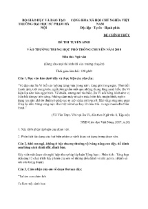 Đề thi tuyển sinh THPT Ngữ văn năm 2018 - Trường Đại học Sư phạm Hà Nội (Có đáp án)