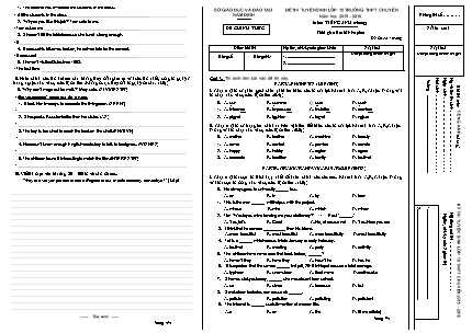Đề thi tuyển sinh vào lớp 10 Chuyên Tiếng Anh (Chung) - Năm học 2015-2016 - Sở GD&ĐT Nam Định (Có đáp án)
