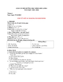 Giáo án bồi dưỡng HSG Tiếng Anh 6 - Chuyên đề: Making suggestions - Năm học 2023-2024